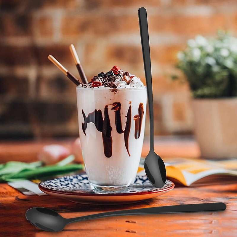 8 Ice Cream Spoons Long Drink Spoons Stainless Steel Black 22 Cm Long