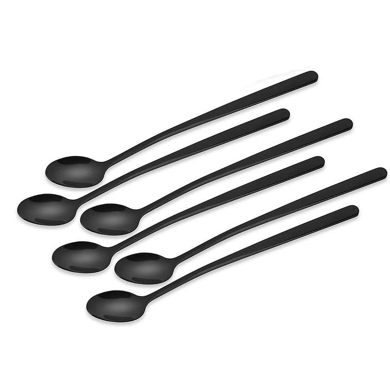 8 Ice Cream Spoons Long Drink Spoons Stainless Steel Black 22 Cm Long