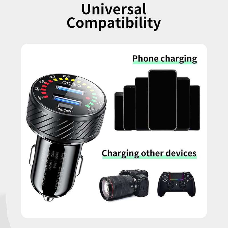 Car Charger, Dual Qc3.0 Ports Fast Car Charger Adapter Color Screen