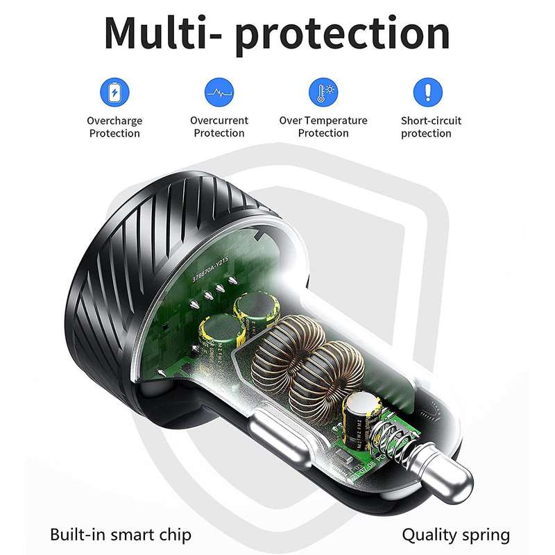 Car Charger, Dual Qc3.0 Ports Fast Car Charger Adapter Color Screen
