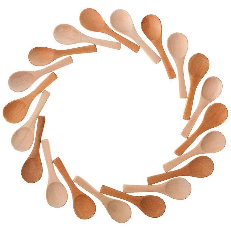 50 Pieces Wooden Spoon Mini Natural Spoon for Kitchen (mixed Color)