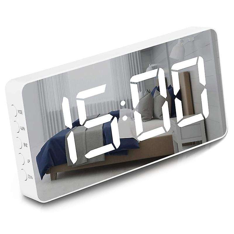 Alarm Clock Large Mirrored Led Display Snooze Mode Bedside Clock