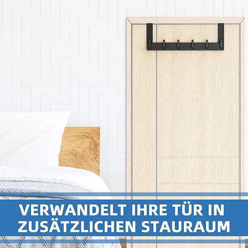 Door Coat Rack with 6 Hooks - Door Hooks for Hanging - Clothes Hooks