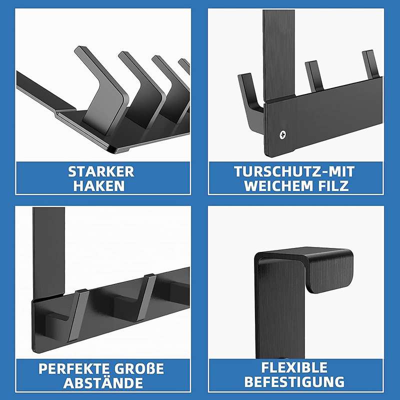 Door Coat Rack with 6 Hooks - Door Hooks for Hanging - Clothes Hooks