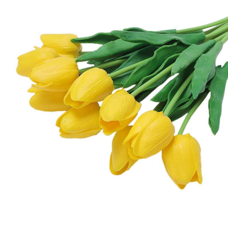 10pcs Yellow Latex Real Touch Tulip Flower with Leaves for Wedding