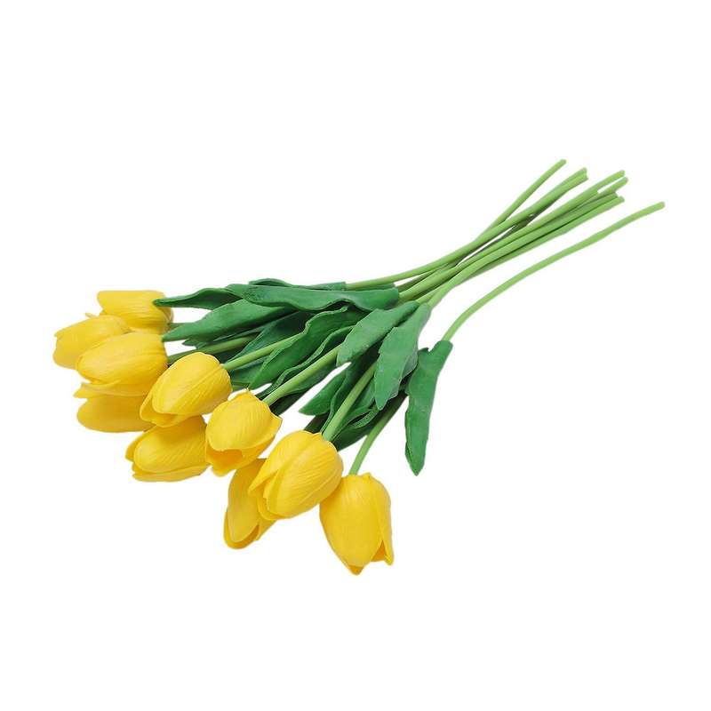 10pcs Yellow Latex Real Touch Tulip Flower with Leaves for Wedding