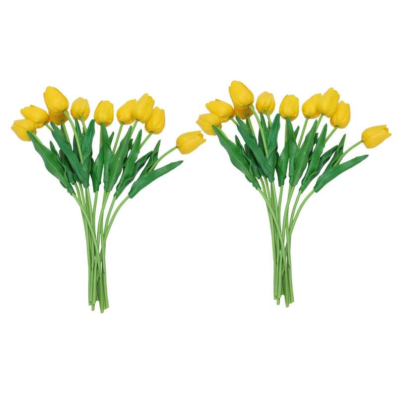 10pcs Yellow Latex Real Touch Tulip Flower with Leaves for Wedding