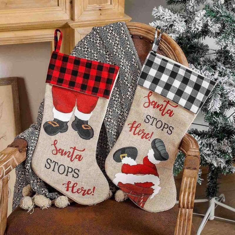 2 Pcs Xmas Stockings Decor,santa Stops Here for Xmas Party Home Decor