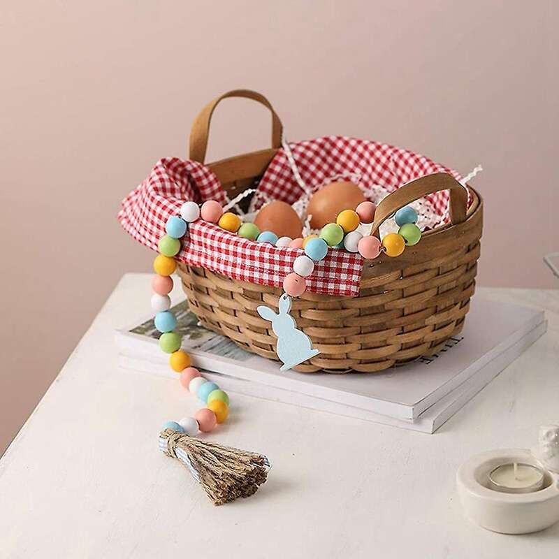 2 Pieces Easter Wood Bead Garland with Tassels and Bunny Tag