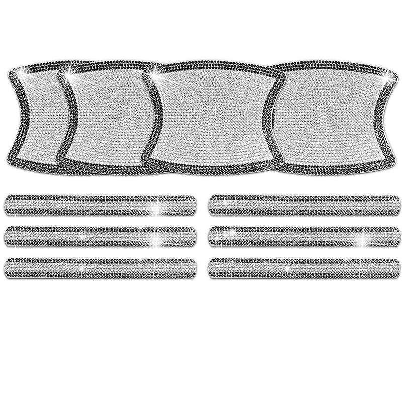 Car Door Handle Protector Rhinestone Bowl Cover 10pcs,silver+black