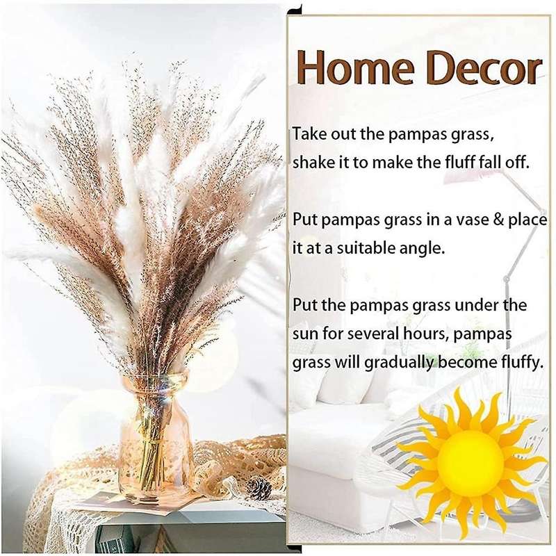 60 Pcs Natural Dried Pampas Grass, 17inch for Home Decor, Wedding