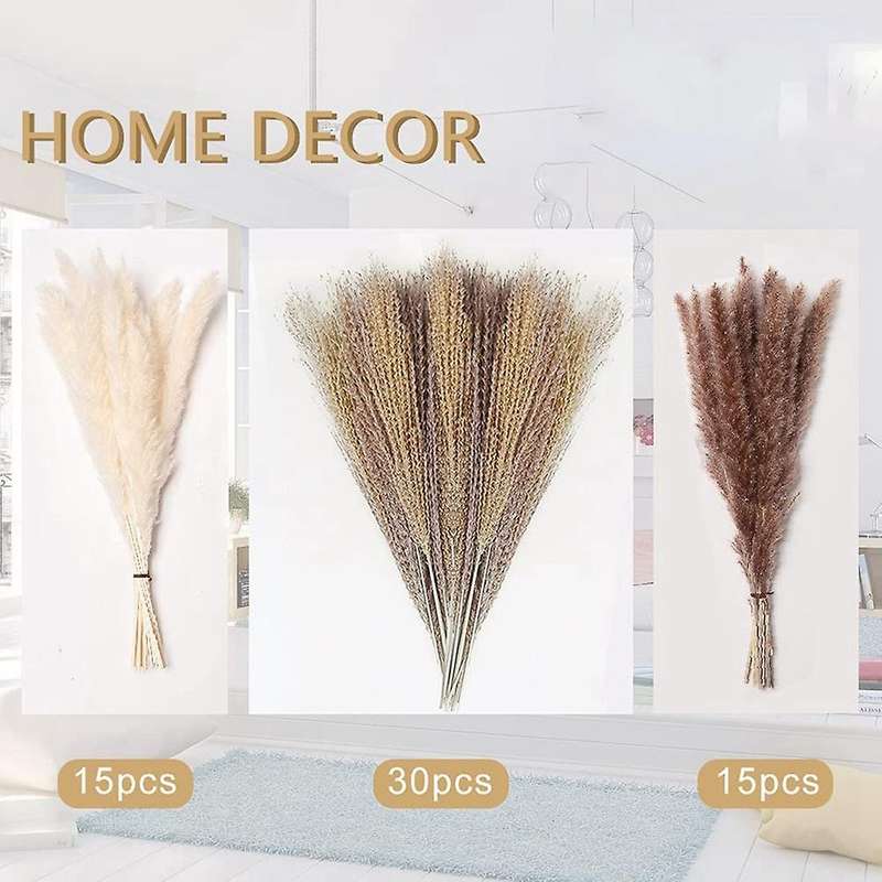 60 Pcs Natural Dried Pampas Grass, 17inch for Home Decor, Wedding