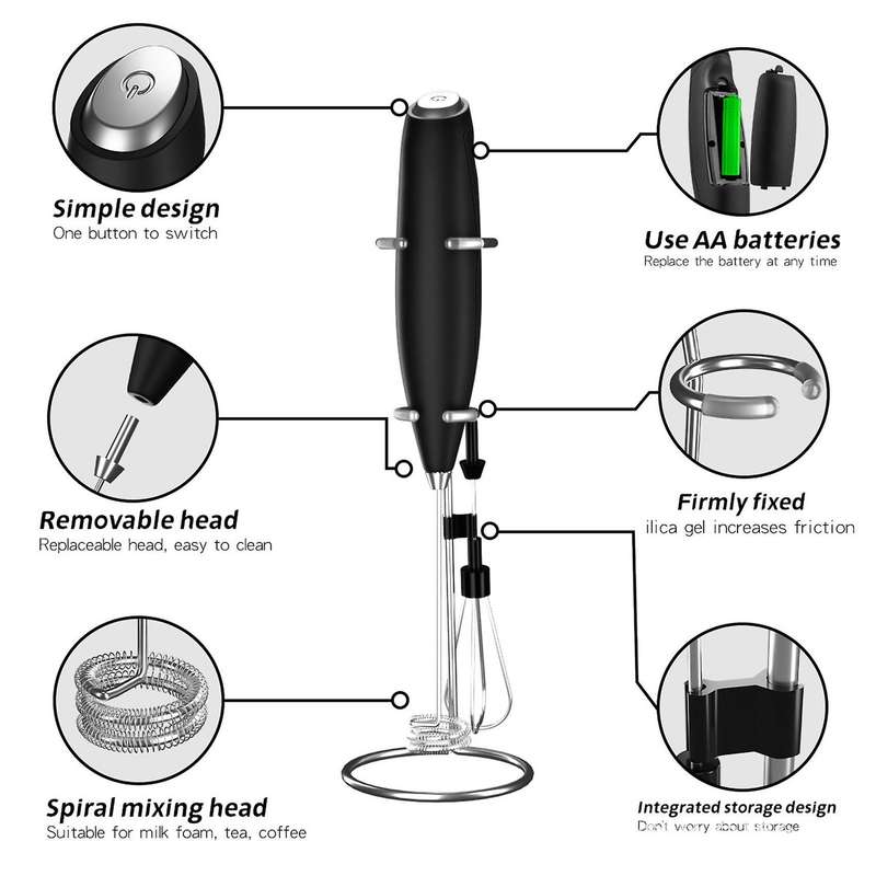 Electric Milk Frother Foam Maker Handheld Foamer with Bracket