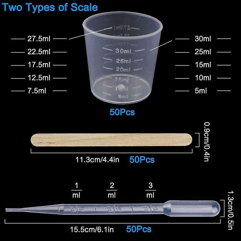 Plastic Measuring Cups with Tools - 50 Pieces 30ml Measuring Cups