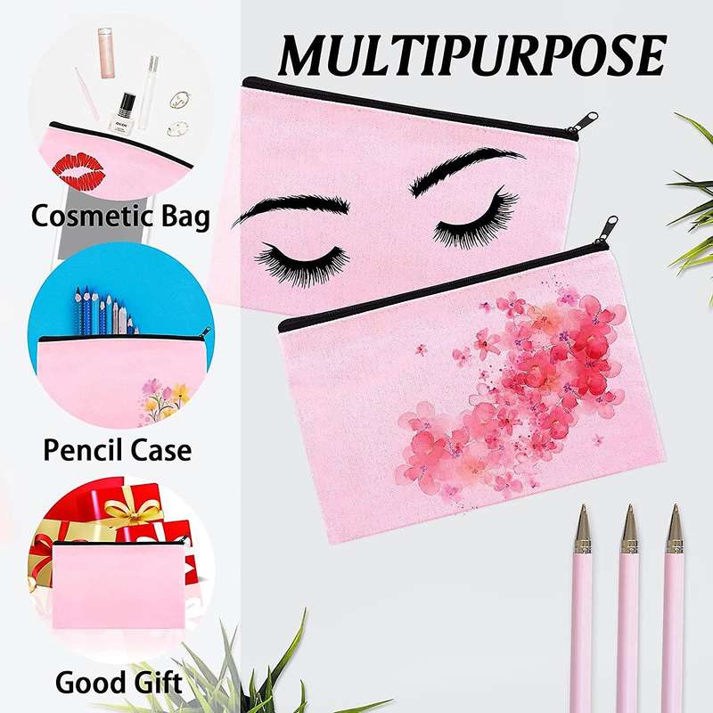 16 Pack Pink Canvas Makeup Bag,bulk Cosmetic Bags with Multi-color