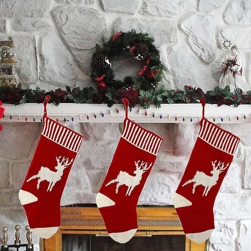 3 Pcs Christmas Stocking, Xmas Fireplace Socks Candy Gift Bag, B