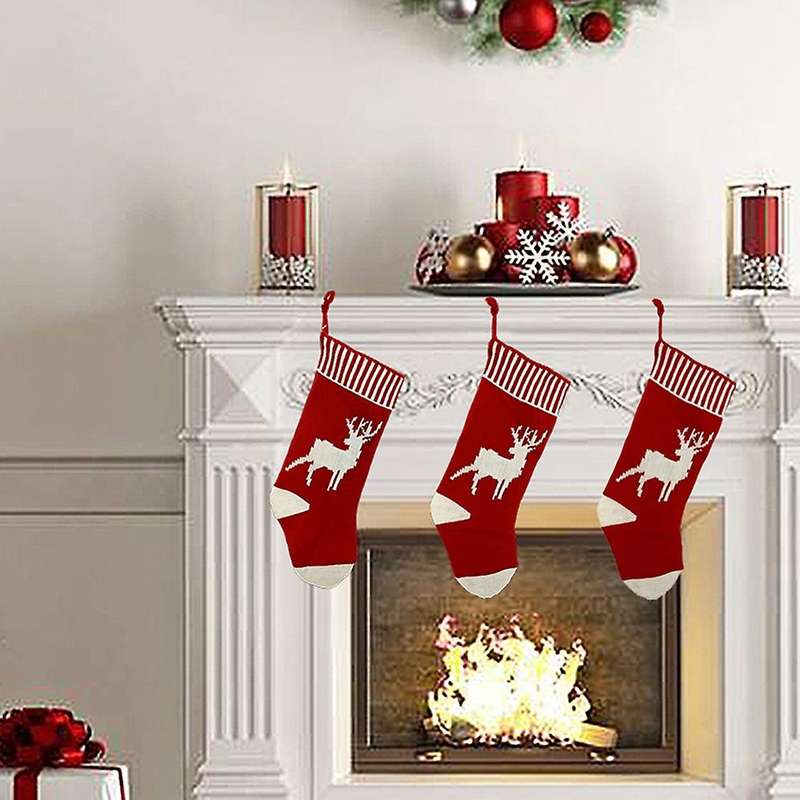 3 Pcs Christmas Stocking, Xmas Fireplace Socks Candy Gift Bag, B