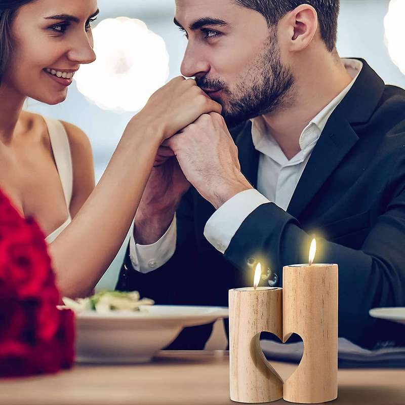 Wooden Heart Candle Holder Romantic Decorative Wood Candle Holder