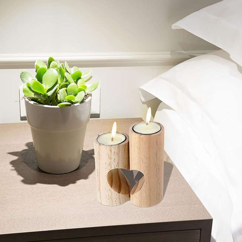 Wooden Heart Candle Holder Romantic Decorative Wood Candle Holder