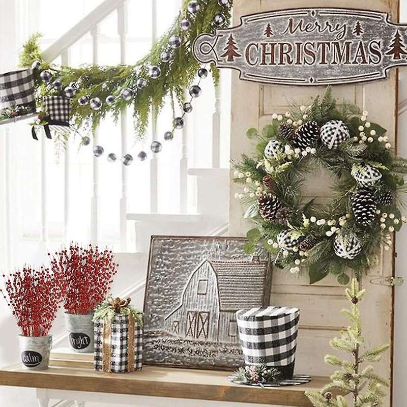 Red Artificial Glitter Berry Stem for Christmas Tree Diy Wreath