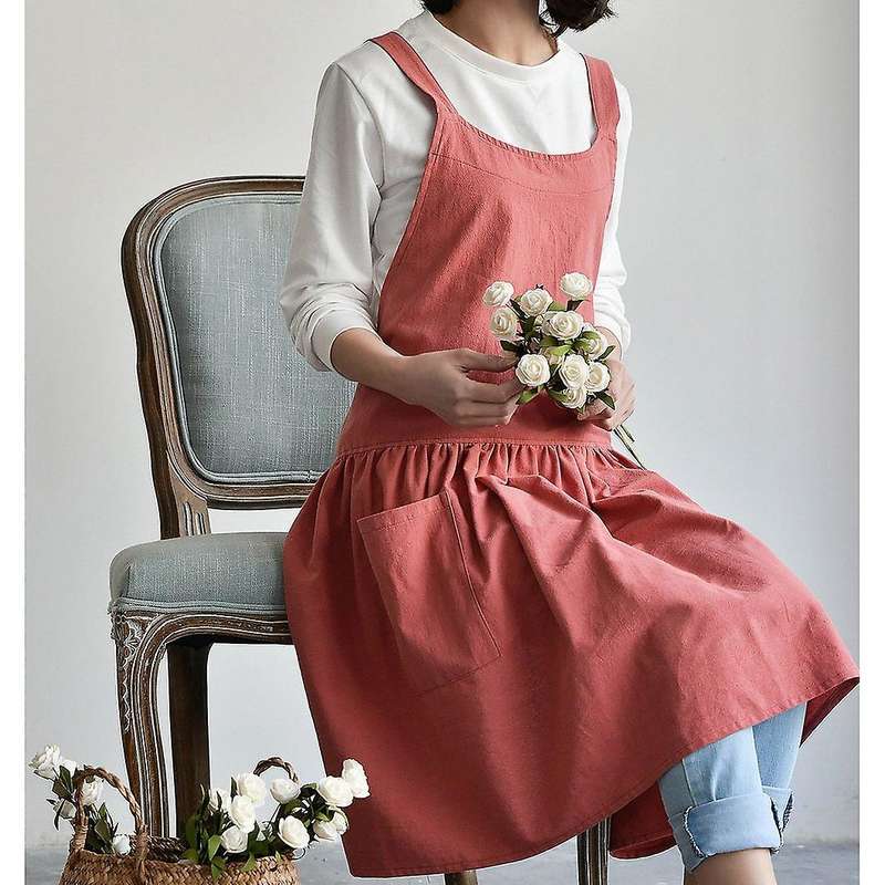 1 Piece Kitchen Apron Cooking Waist Women's Work Cover Grapefruit Red