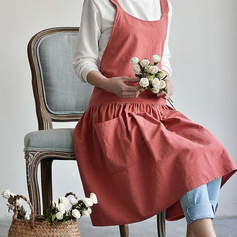 1 Piece Kitchen Apron Cooking Waist Women's Work Cover Grapefruit Red