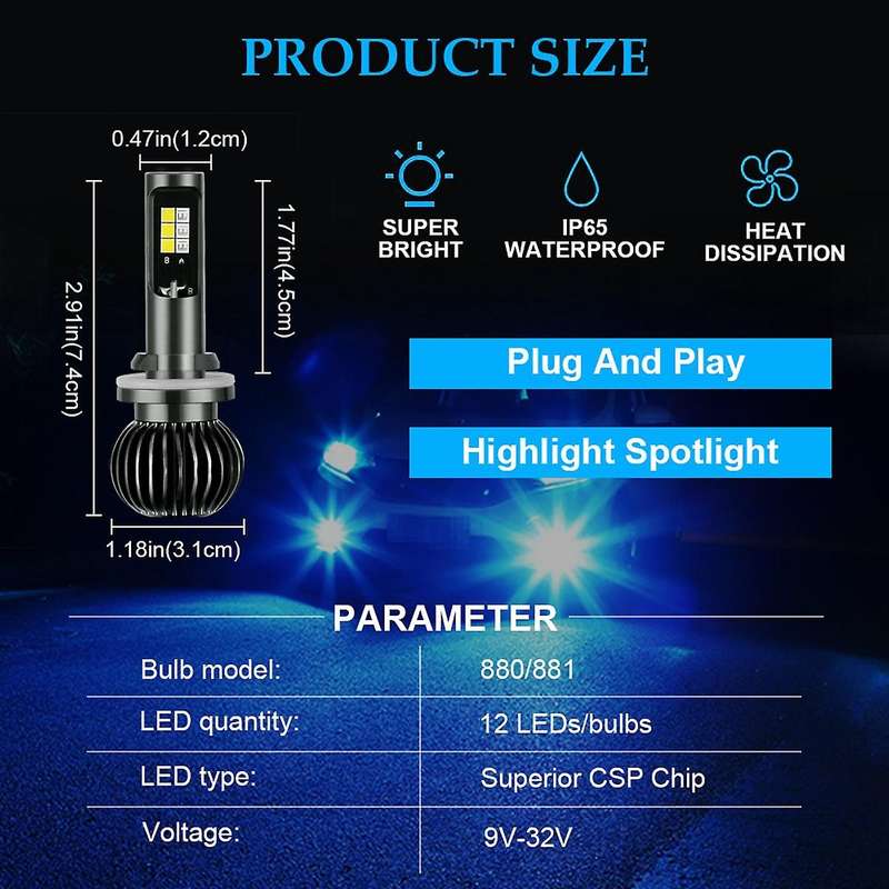 Fog Light Bulb for Cars Lamps Kit Bulbs 9-32v 30w 3000lm,880 881