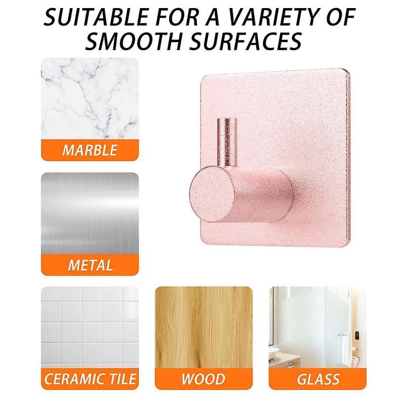 6pcs Adhesive Hooks for Bathroom Kitchen Living Room Rose Gold