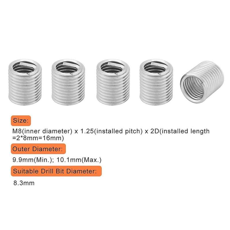 100pcs M8x1.25x2d Coiled Wire Screw Sleeve Threads Repair Tools