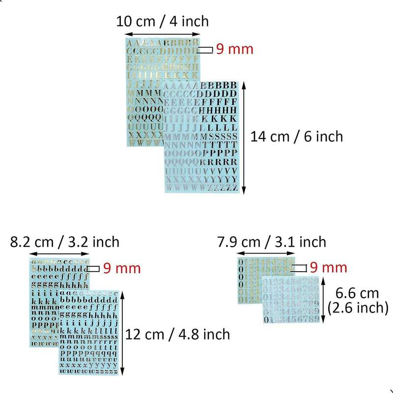 6 Sheets Small 0.35 Inch Alphabet Number Stickers Glitter(9mm)