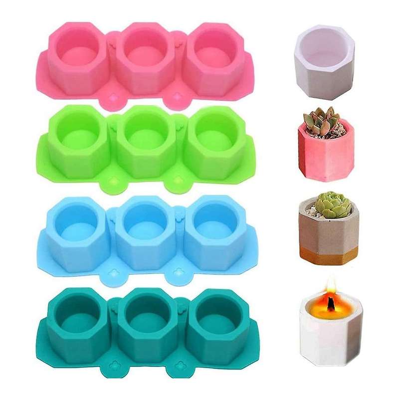 4 Pack Mini Octagon Flower Pot Silicone Molds - Succulent Plant