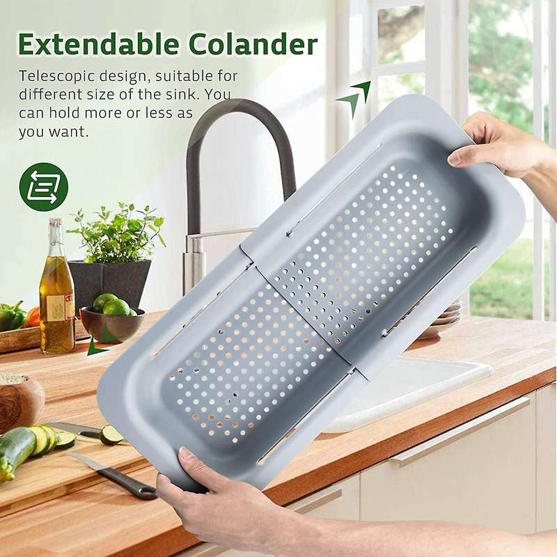 Expandable Colander Strainer, Food Strainers to Drain Pasta Grey