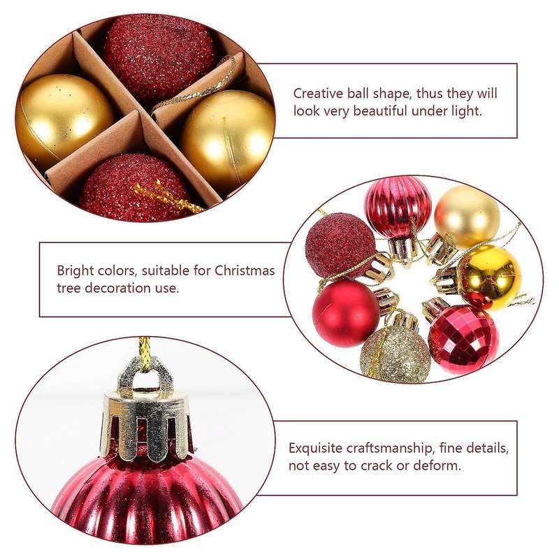 64 Pcs Christmas Ornaments Gifts Christmas Tree Balls -red Gold