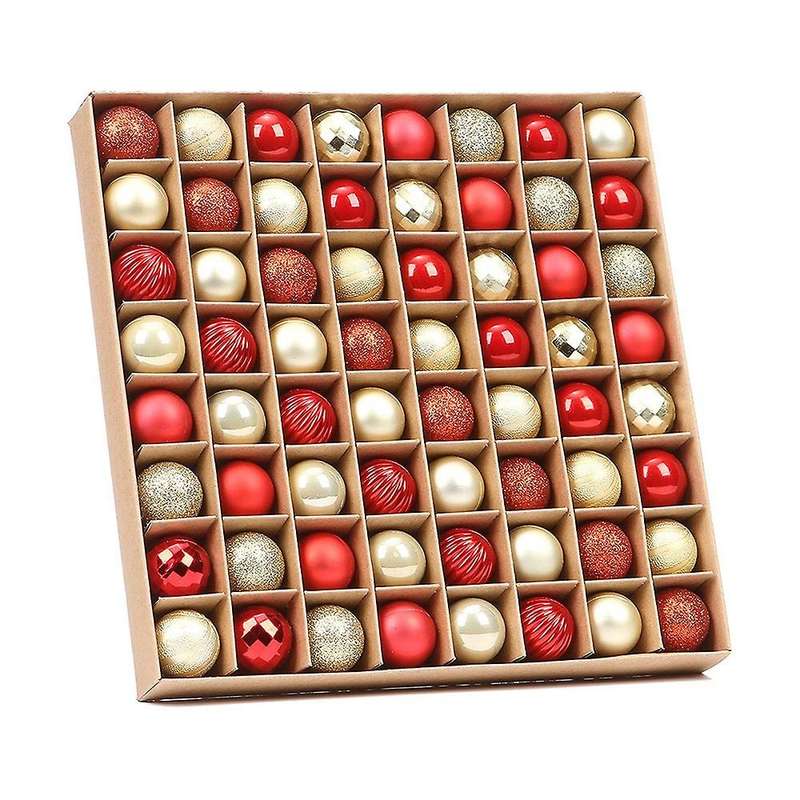 64 Pcs Christmas Ornaments Gifts Christmas Tree Balls -red Gold