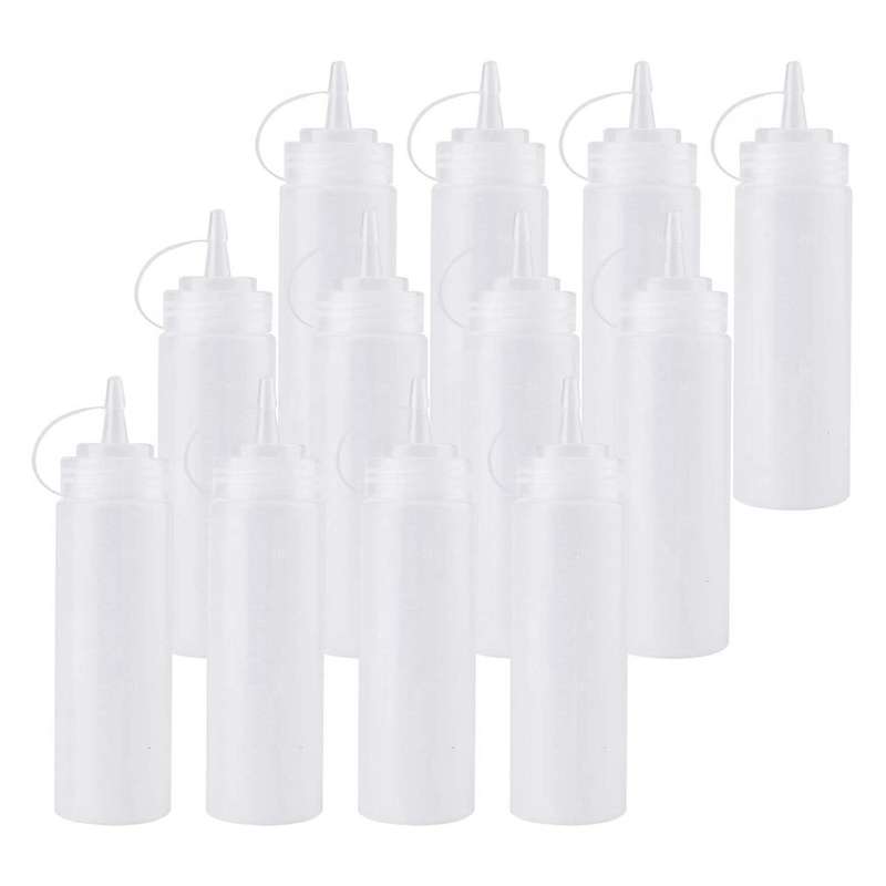12 Pack 8 Oz Squeeze Squirt Condiment Bottles with Twist On Cap Lids