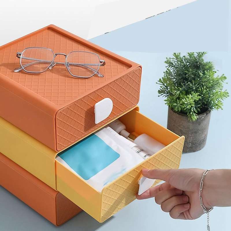 Desktop Organizer Storage Drawer Makeup Box-yellow
