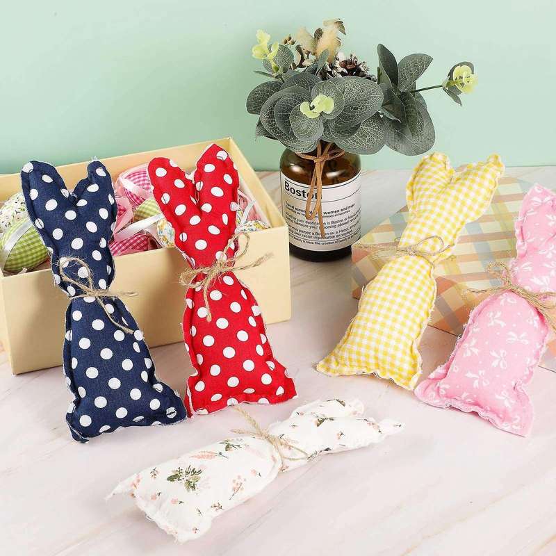 Easter Farmhouse Rustic Bunnies Fabric Stuffed Bunny Ornaments