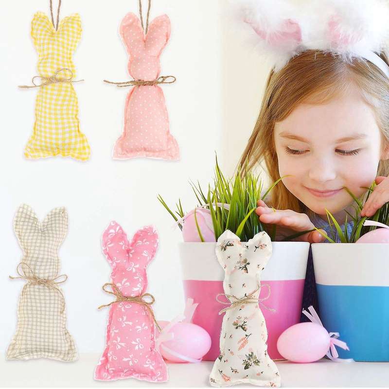 Easter Farmhouse Rustic Bunnies Fabric Stuffed Bunny Ornaments