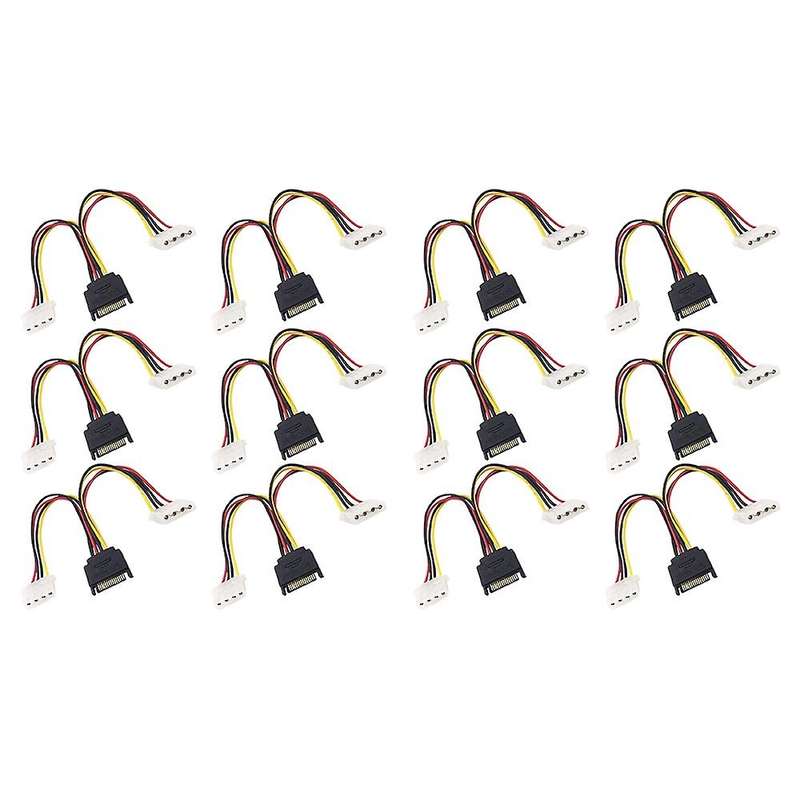 12pcs Sata 15-pin Male to Dual 4-pin Ide Female Power Cable Adapter