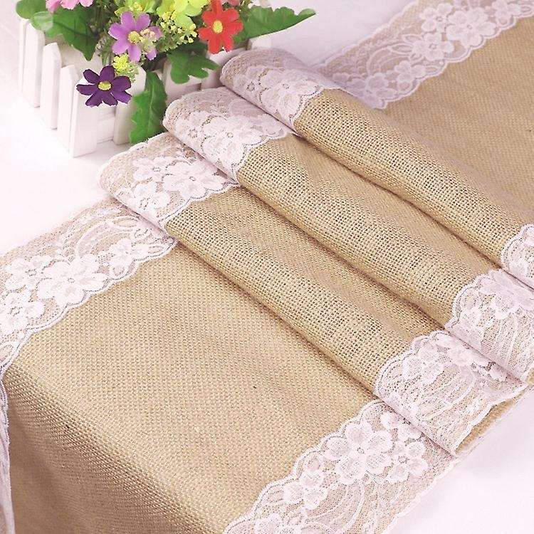 Burlap Lace Table Runner, for Home Party Wedding Decor -12x108 Inch