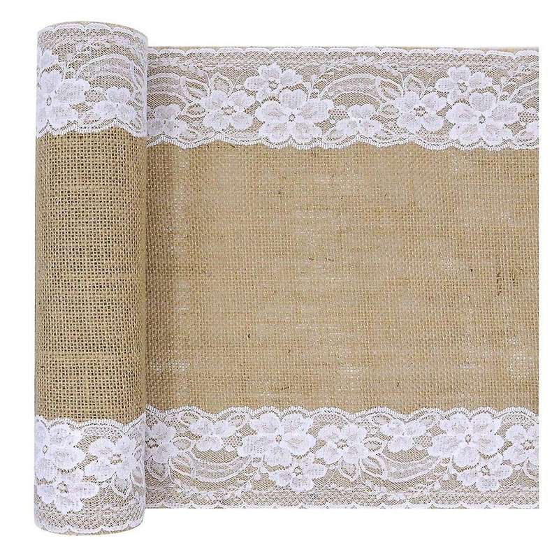 Burlap Lace Table Runner, for Home Party Wedding Decor -12x108 Inch