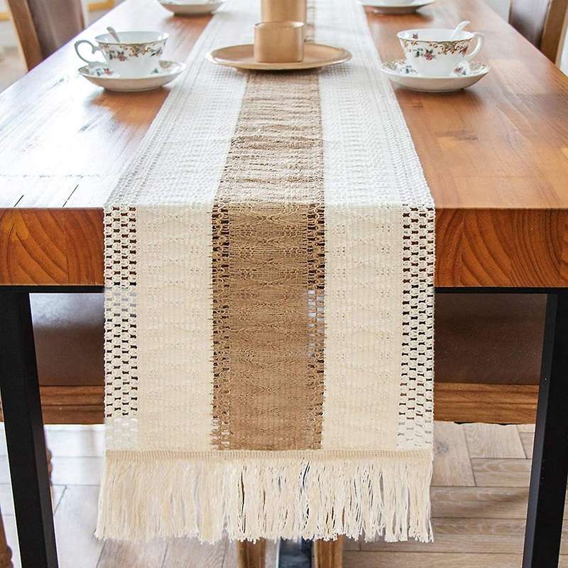 Macrame Table Runners Natural Burlap Table Runner, Splicing Cotton