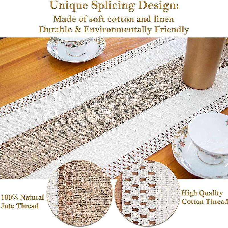 Macrame Table Runners Natural Burlap Table Runner, Splicing Cotton