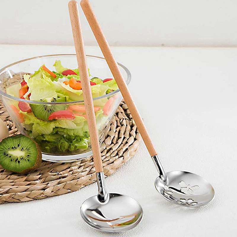 2 Pcs Sakura Slotted Soup Ladle Set 304 Stainless Steel Ladle Spoon
