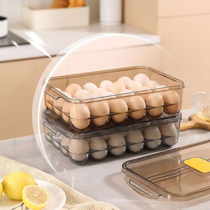 Kitchen Large Capacity Egg Box Refrigerator Plastic Egg Tray Brown