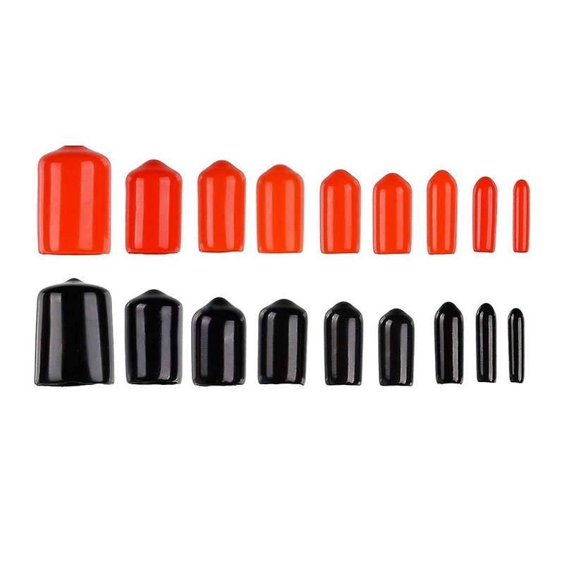 300 Pieces End Caps Black and Red Rubber Thread Protector In 9 Sizes