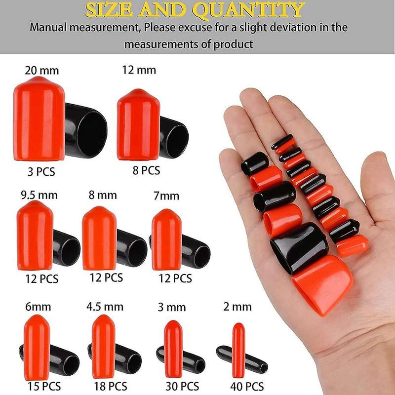 300 Pieces End Caps Black and Red Rubber Thread Protector In 9 Sizes