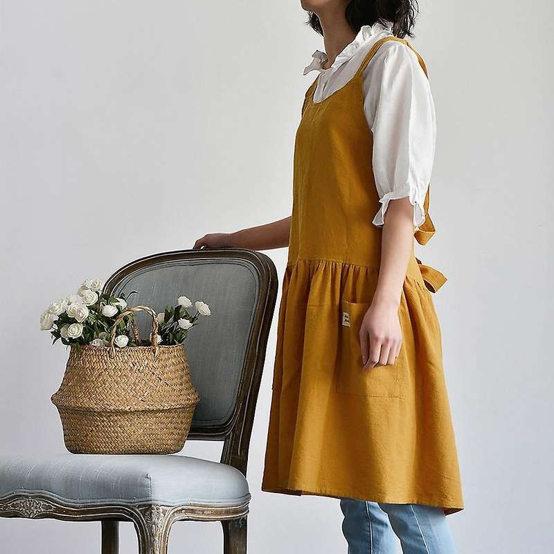 1 Piece Kitchen Apron Cooking Waist Women's Work Cover Yellow