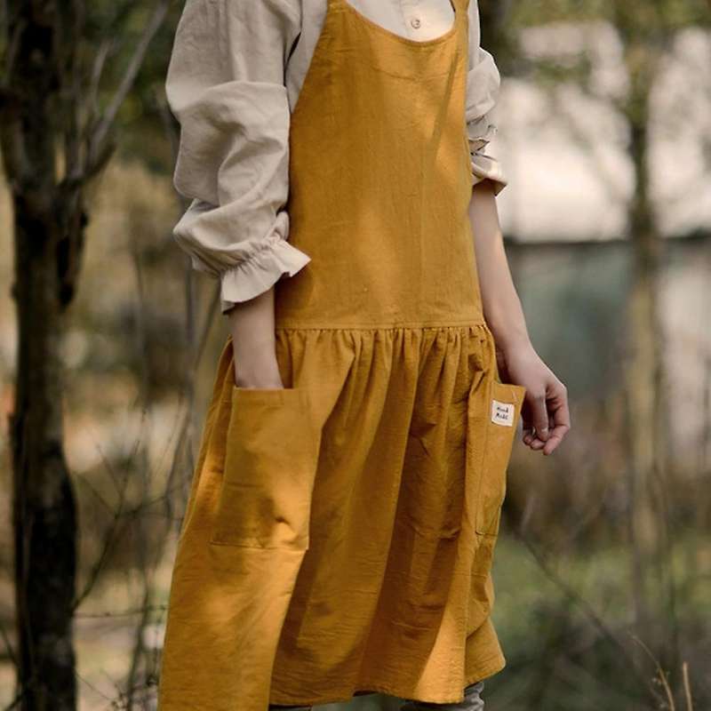 1 Piece Kitchen Apron Cooking Waist Women's Work Cover Yellow