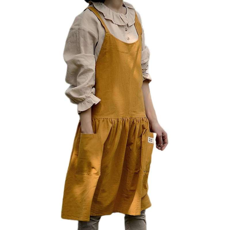 1 Piece Kitchen Apron Cooking Waist Women's Work Cover Yellow